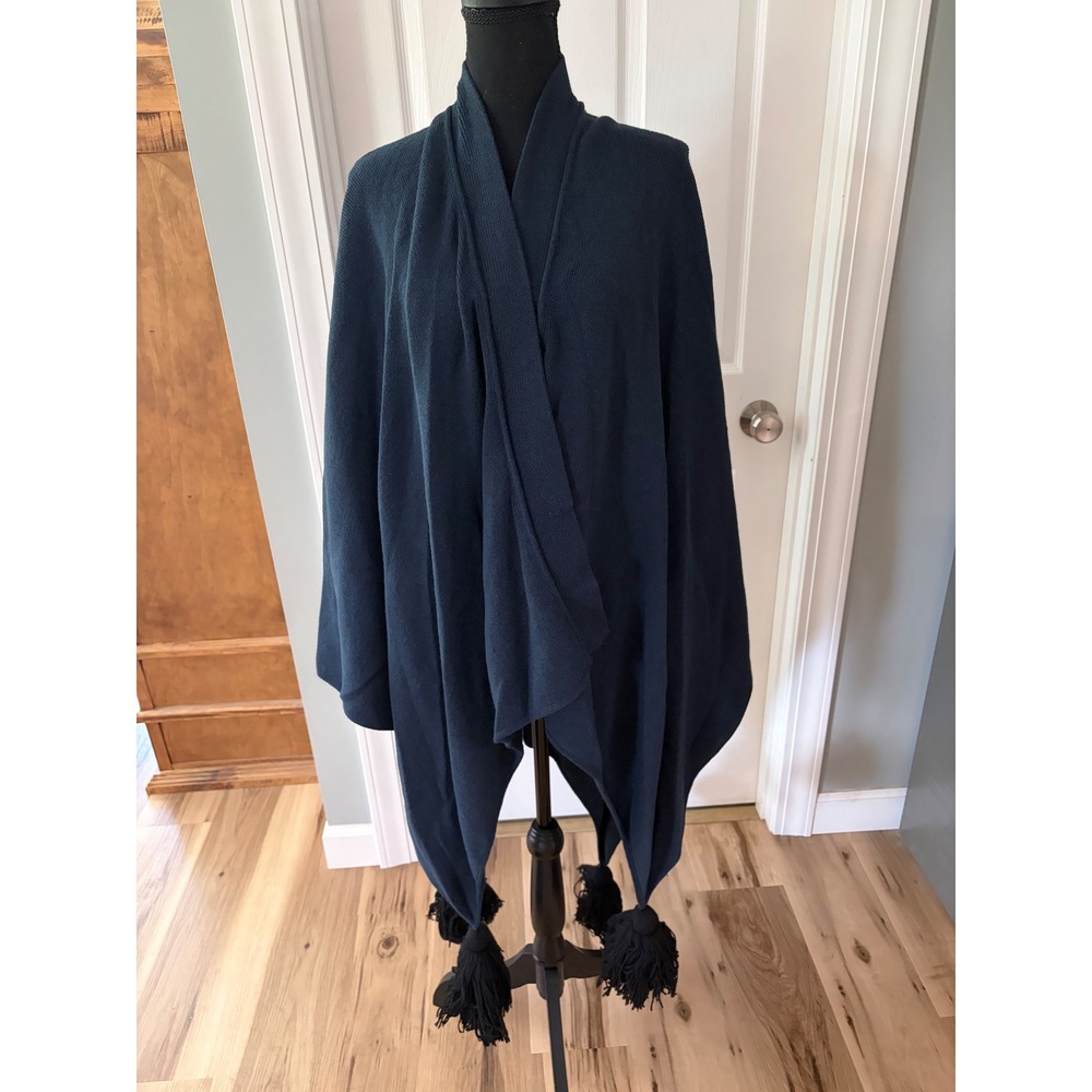 Sonia Rykiel Paris Navy Blue Knit Tassel Poncho Wrap Made in Italy One Size